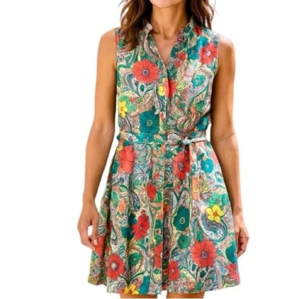 Talbots Fit And Flare Sleeveless Dress in a Floral Paisley print